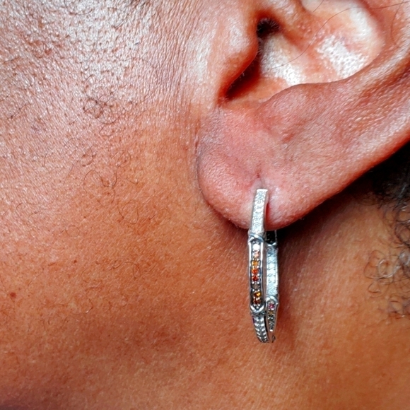 Diamond X and O Earrings Platinum Plated Red and White - Picture 3 of 8